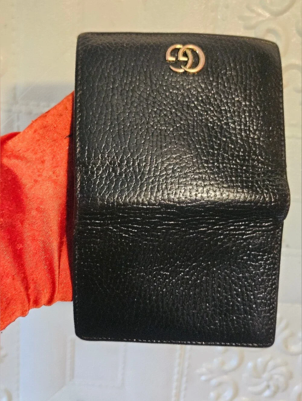 Gucci Marmont Interlocking Black Grained Leather Card Wallet Authentic